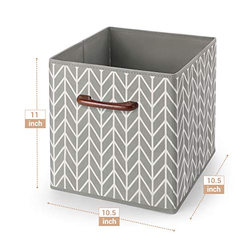 MaidMAX Fabric Storage Bins - Collapsible Organizer Cubes - Shelf Baskets Containers with Wooden Handles for Home Closet Bedroom Drawers Organizers Grey Branches, Set of 6, 10.5×10.5×11 inches - Thumbnail 7