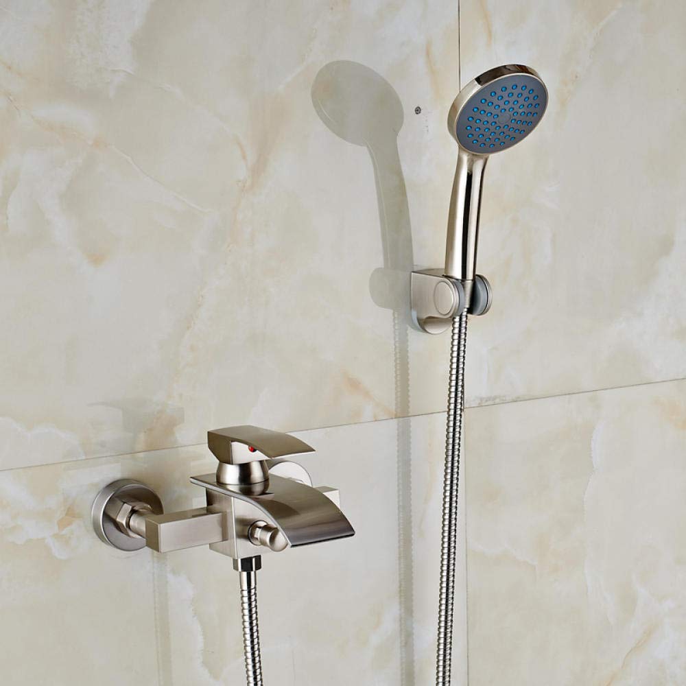 Mitigeur cascade nickel brossé pour baignoire avec inverseur douche mural