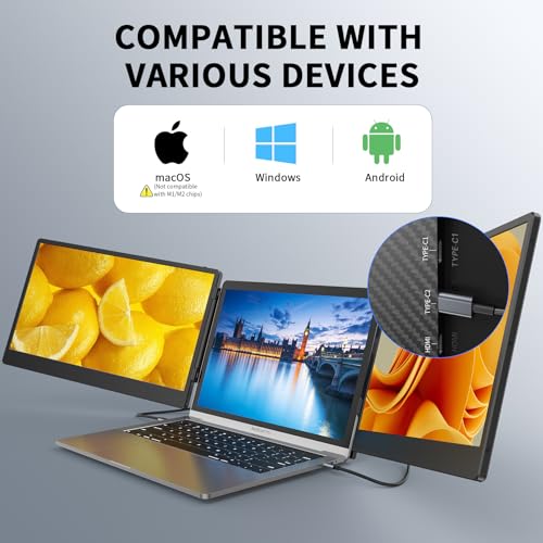 Image of 14 inch Laptop Screen Extender - Upgraded FHD 1080P IPS Triple Portable Monitor: 300% More Efficient, Ultra-Slim Travel Display for 13-17.3 inch Laptops,with Stand Plug & Play for Windows /Chrome /Mac