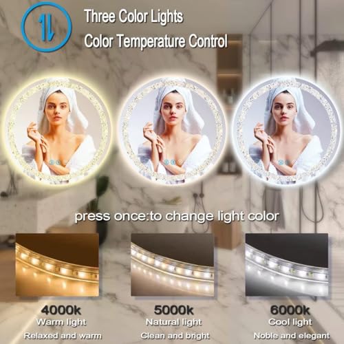 Image of Alfa Design Diamond Wall Mounted LED Mirror | Touch Sensor 3 Light Modes (Warm, Natural & Cool White) | for Bathroom Vanity Mirror, Washbasin, Farmhouse & Bedroom Capsule Crystal LED 28 x 18 inch