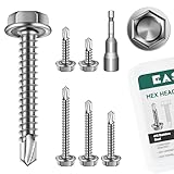 EASTPUK 110Pcs #8 Self Tapping Screws for Metal, 410 Stainless Steel Hex Head Sheet Metal Screws, 1/2' 3/4' 1' 1-1/4' 1-1/2' Self Drilling Screw with Drill Bit