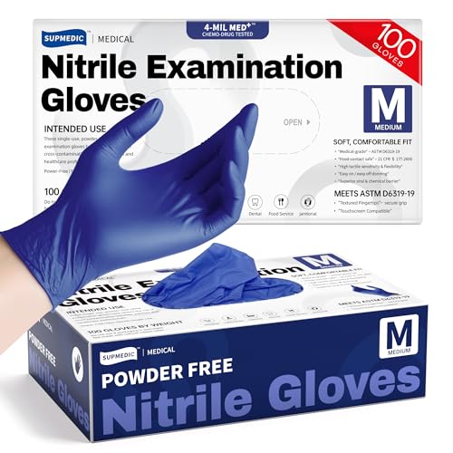 Supmedic Nitrile Exam Gloves, 4 Mil 100 Pcs, Powder-Free Latex-Free Cooking Food-Safe Disposable...