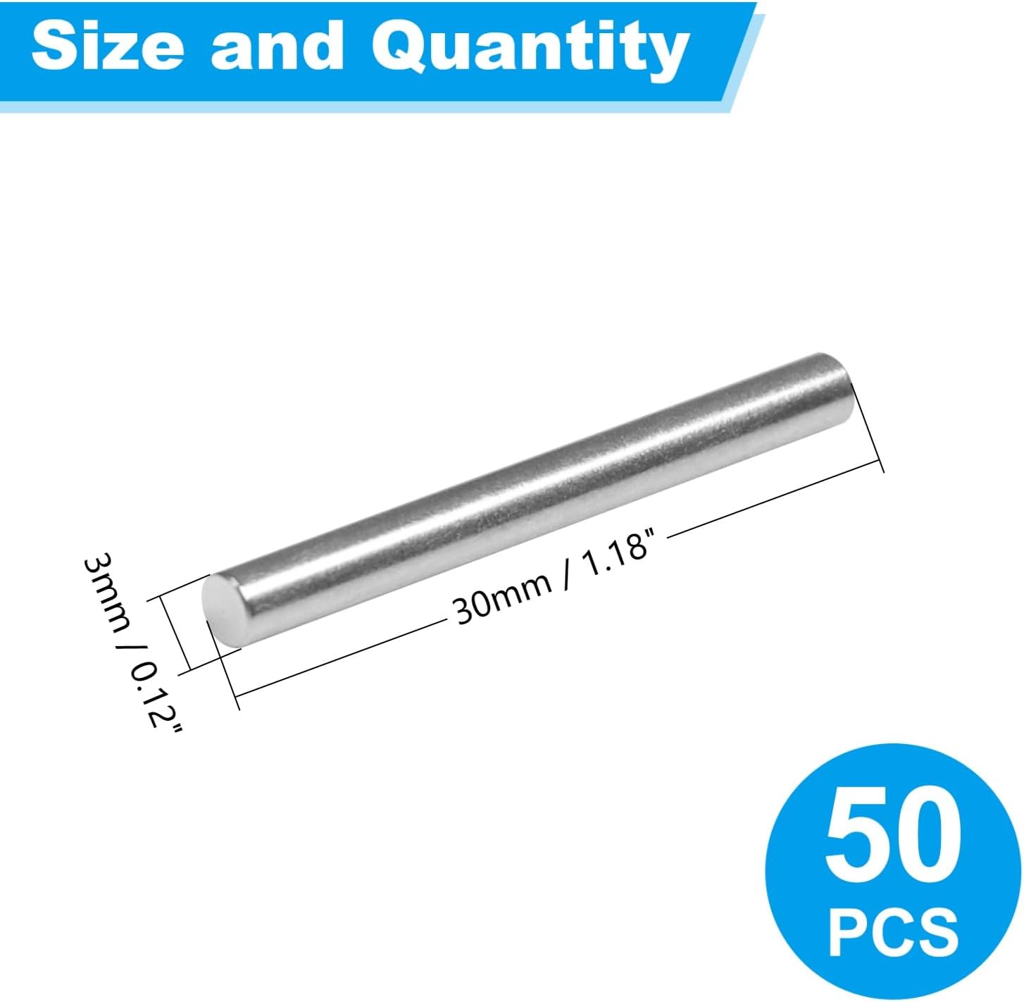 Yinpecly 50 Pcs 3mm x 30mm Shelves Dowel Pin,304 Stainless Steel Dowel Pin, Shelf Support Pegs Pin Metal Bookshelf Pegs Support for Cabinet Furniture Fixing Component Position