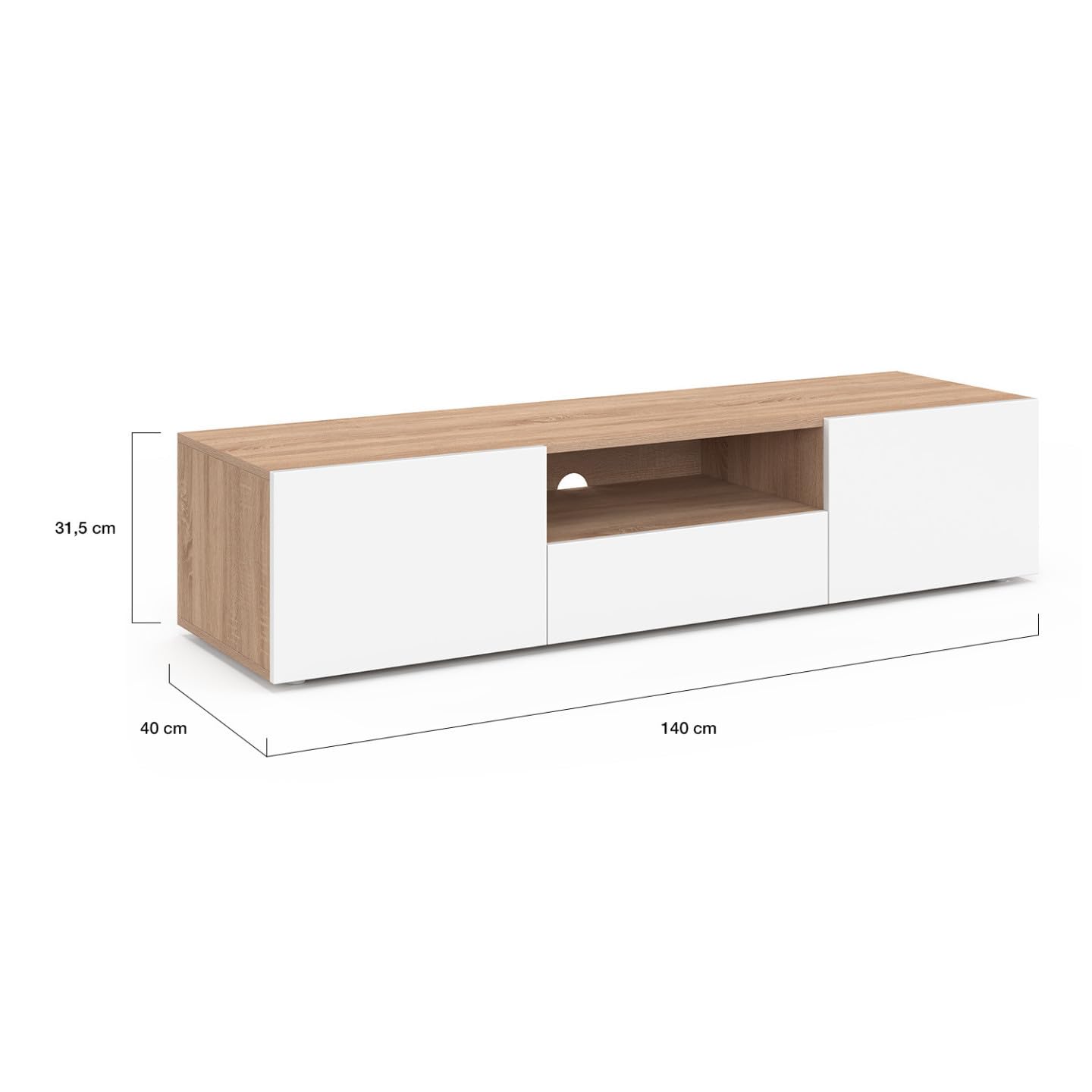 IDMarket - Meuble TV 140 cm ELI Bois façon hêtre Portes Blanches