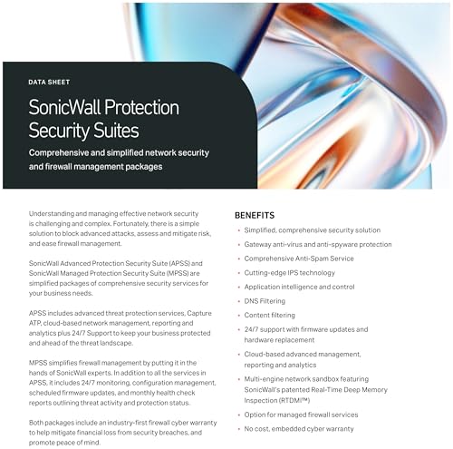 Image of SonicWall Advanced Protection Service Suite for TZ280-3 Year License (03-SSC-6215) - Capture ATP, Threat Prevention, CFS & 24x7 Support