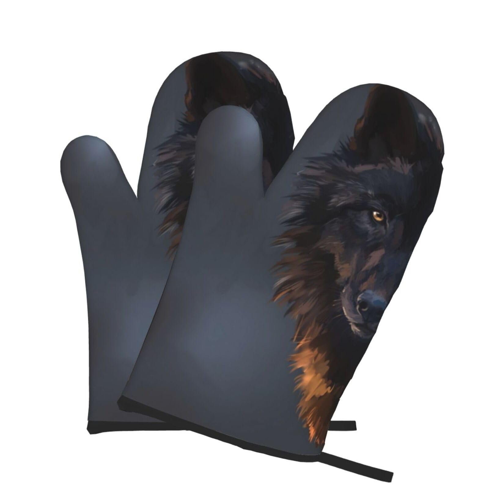 Oven Mitts Set of 2 Pcs, Fantasy Wolf Prints Heat Resistant Kitchen Gloves for Cooking Baking Grilling