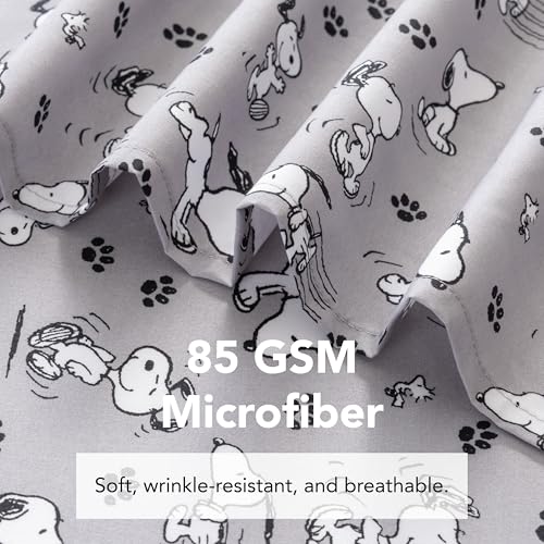 Berkshire Peanuts® Sheet Set, Twin Size - 3 Pieces, Peanuts® Mini Poses and Paws Grey, Cute Character Snoopy Printed Soft Microfiber Bed Sheets by Berkshire Blanket - Used condition - Image 5
