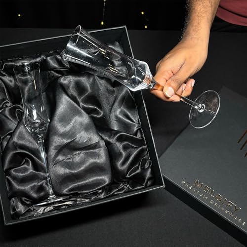 Image of Melbify Tube Champagne Flutes Glasses Gift Set | 160 ML | Set of 2 | |Elegant Gift Box| |Limited Edition | Red & White Wine & Champagne Glass | Ideal for Wedding,Couple,Anniversary Set