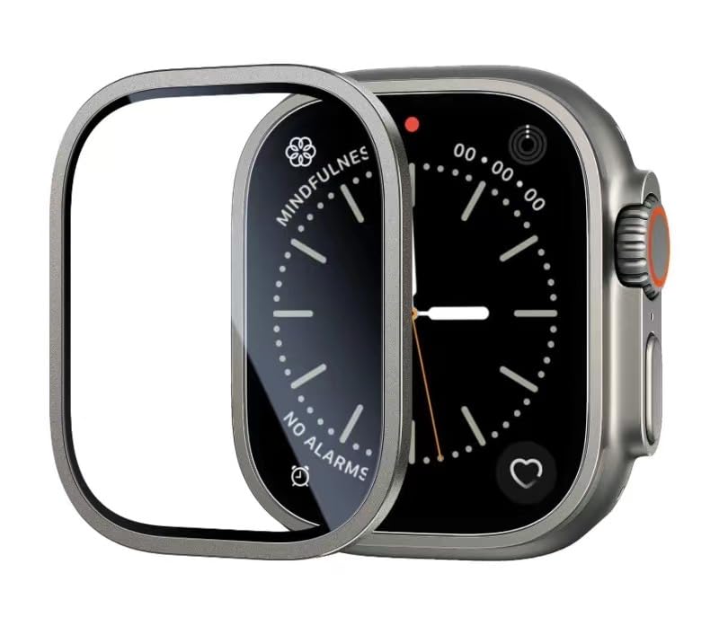 Zore Apple ile uyumlu Watch Ultra 49mm ALM-01 Metal Çerçeveli Ekran Koruyucu Gümüş