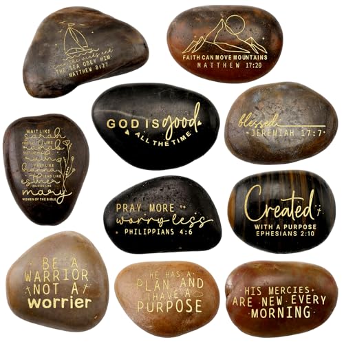 Landical 10 Pcs Bible Verses Scripture Stones Gift Christian Inspirational Rocks Engraved Stones...
