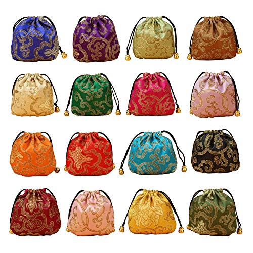 Nrpfell 24 Stück Brocade Schmuck Beutel aus Seide, Geldb？RSE Mit Kordelzug, Geschenk Beutel Wert Set Cover
