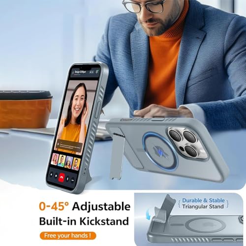 Image of KARWAN️ Ultra Hybrid Matte Back Cover Case Compatible with Magnetic Stand for iPhone 16 Pro | Wireless Charging | Camera Bump Protection (Grey)
