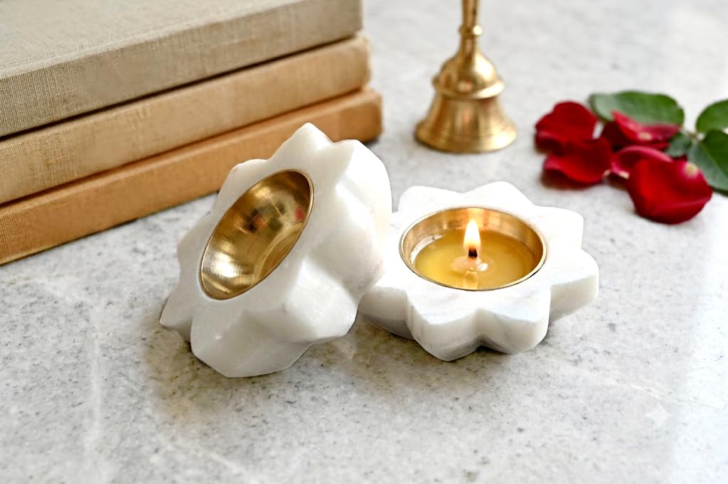 MM Handicraft Marble Brass Diya with Premium Marble Base & Brass Finish Metal Holder | Designer Tealight for Diwali, Festival Pooja, Home Decoration & Spiritual Gift (Pack of 2)-image-17