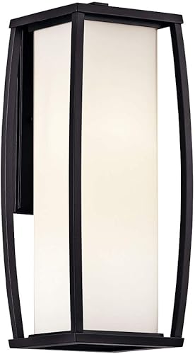 Miniatura 4 de Kichler Bowen - Lámpara de pared para exteriores de 18 pulgadas, 2 luces, con carcasa de cristal de ópalo grabada satinada, en bronce arquitectónico