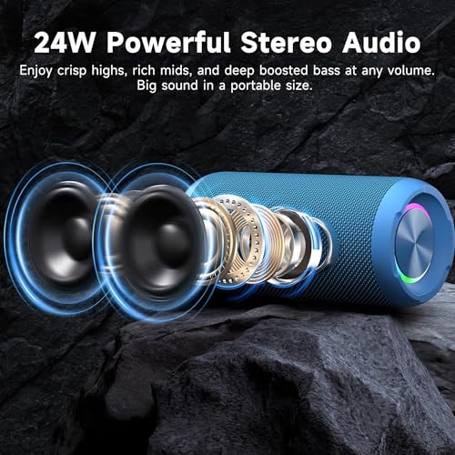Image of Ortizan Portable Bluetooth Speaker, IPX7 Waterproof, Wireless, Big Sound and Deep Bass, 24W Stereo, TWS Pairing, 30Hrs Playtime, Bluetooth 5.3, RGB Lights, for Home /Party /Outdoor /Beach (X10 Blue)