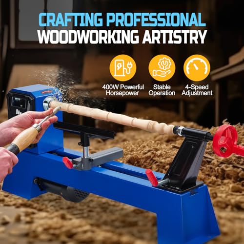 Wood Lathe, 14" x 20" Benchtop Wood Lathe Machine 0.5 HP Infinitely Variable Speed 1040-2980 RPM, Wood Turning Lathe Machine with Wrench & 2 Chisels for Woodworking, Woodturning - Image 2