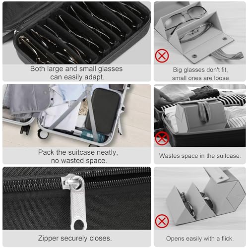 Image of Bukere Travel Sunglasses Organizer Case Adjustable Slot For Multiple Eyeglasses Hard-shell Portable Storage Box for Men Women