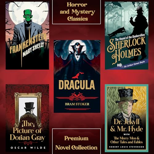 Image of Horror and Mystery Classics | Box Set of 5 Unabridged Gothic Novels: Frankenstein, Dracula, The Picture of Dorian Gray, Dr. Jekyll and Mr. Hyde & The Hound of the Baskervilles | Gift-Ready Sturdy Box