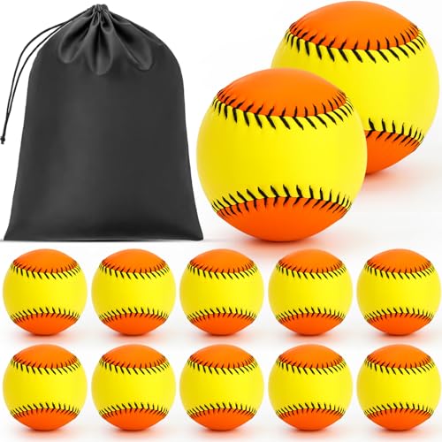 MiniInflat 12 Pack 12 10 Softballs Practice Balls Leather Covered Youth Fastpitch Baseball Training for Tee Coach Pitch Batting Ball Practices and Training(Orange Yellow 12 Inch)
