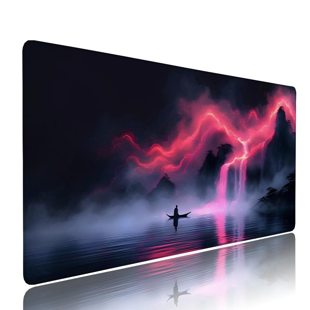Alfombrilla de Mouse para Juegos, Nero, XXL, Antideslizante, Impermeable, Diseño de Montagna, Extendido, Grande, 1200x600x3mm, para PC, Laptop, Ufficio, Famiglia d-446
