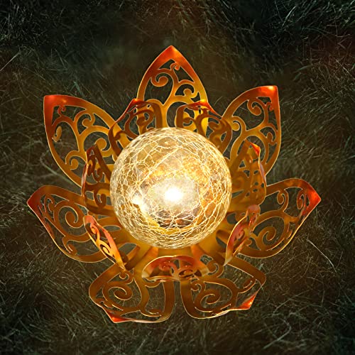 Afirst Solar Lights Outdoor, Lotus Lamp Garden Decor Metal Crackle Glass Solar Lantern Decorative Waterproof Tabletop Landscape Path Light Led Table Light For Patio,Lawn,Walkway,Tabletop,Pathway #TOP6