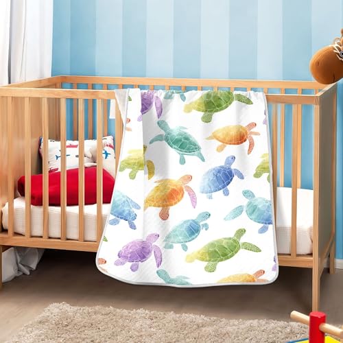 Image of Colorful Sea Turtles Baby Blankets Soft Warm Crib Stroller Blanket for Toddler Newborn Girls Boys 30x40in