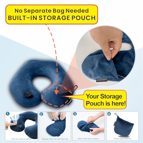 Image of Keemall Inflatable Neck & Shoulder Travel Pillow for Airplane Naps