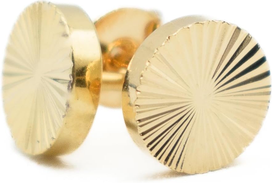7mm Round Diamond Cut Texture Sunburst Stud Earrings for Women, 18k Yellow Gold Filled Plated, Nickel Free - Image 2