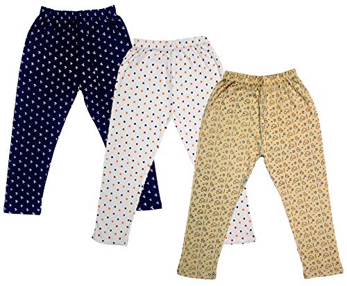 Image of IndiWeaves Girls Printed Cotton Capri Pants for Summer (Beige,White1,Navy Blue, 6-7 Years) Pack of 3