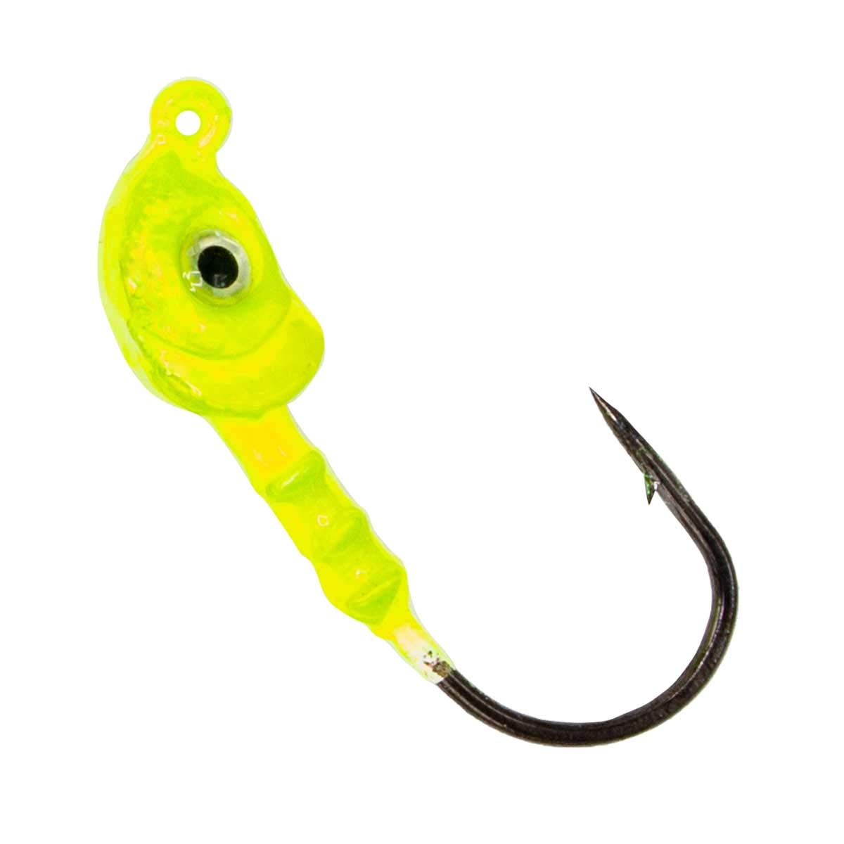 Charlie's Worms Fishing Lures Jig Heads with Double Eye Ball and Sharp Sturdy Hook for Saltwater Freshwater Bass Trout (Chartreuse, 3/8oz.) 6pk.