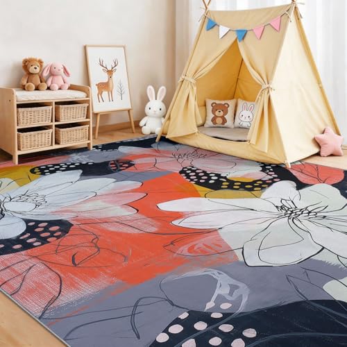 Tapis de chambre 60x90 cm abstrait multicolore à poil ras - 3
