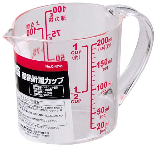 Pearl Metal ENJOY KITCHEN C-4741 Large Scale Heat Resistant Measuring Cup, 6.8 fl oz (200 ml), White