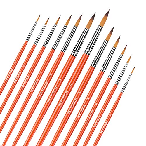 watercolor paint brushes set - 12pcs round pointed painting brush for acrylic gouache oil artist miniature model - short handle