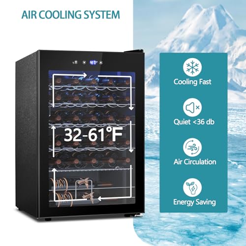 Image of COWSAR 37 Bottle Wine Fridge, Freestanding Commercial Beverage Refrigerator with Smart Temp Control, 4.45 Cu.Ft Mini Fridge Wine Cooler with Child Lock& Wavy Wire Shelves for Kitchen Bar, Black