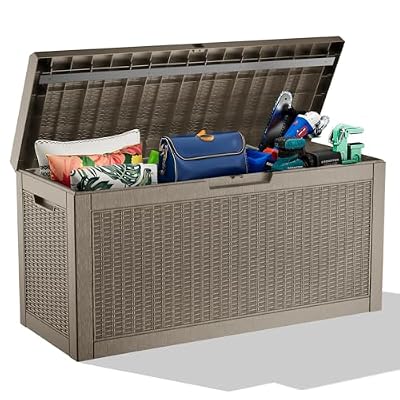 GGYI 70 GallonOutdoor Storage Box,Resin Deck Boxes Waterproof, IndoorOutdoor Bin for Package Delivery, Patio Cushions, Gardening Tools, Lockable, UV Resistant