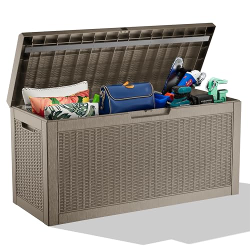 Image of 60 Gallon Waterproof Resin Deck Box, UV Resistant Outdoor Storage for Garden, Patio, Porch, Delivery（Gray，60 Gallon）