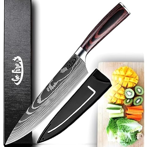 GoFire 8 Inch Chef Knife with Pakkawood Handle Cover