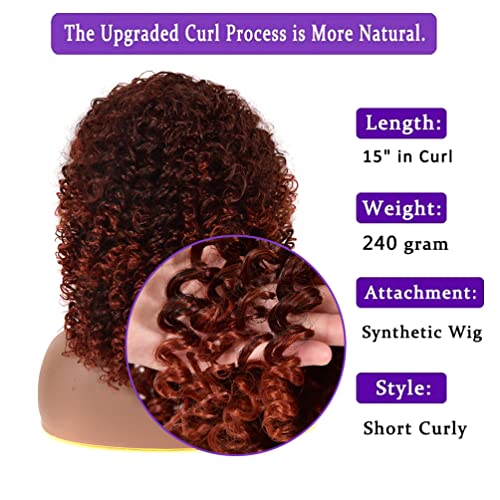 Yeame Curly Wigs For Black Women - Curly Afro Wig With Bangs Orange Mixed Brown Synthetic Hair Afro Curly Wigs With 1 Wig Comb And 4Pcs Wig Caps #TOP4