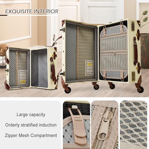 Apelila 2 Piece Vintage Luggage Set PU Leather Luggage with Spinner Wheels, Lightweight Suitcase for Travel( 20"+12")