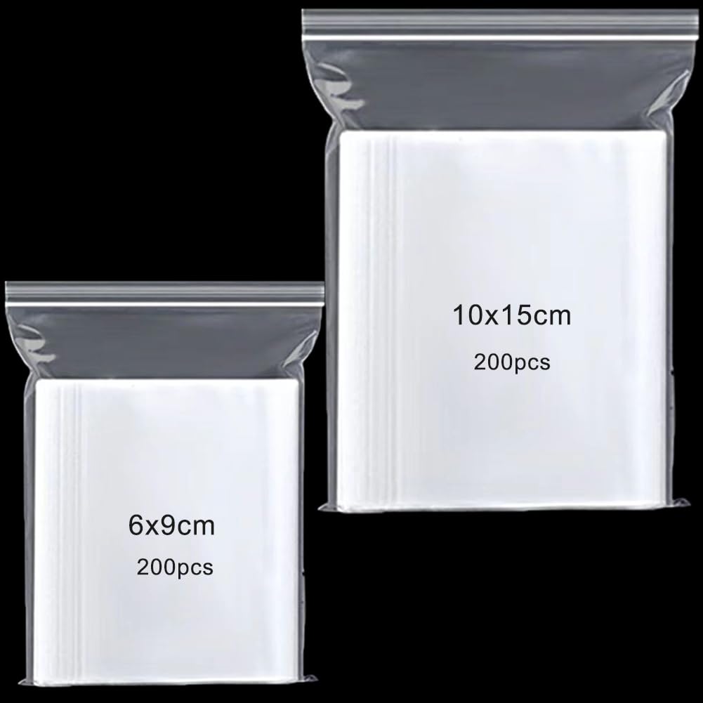 400 Stück Druckverschlussbeutel Wiederverschließbar Set,6x9 10x15 cm Klein Zip Beutel Zipper Plastikbeutel Durchsichtige PE Polybeutel Klar Plastiktüten Reißverschluss Tütchen Packung ziplock bags