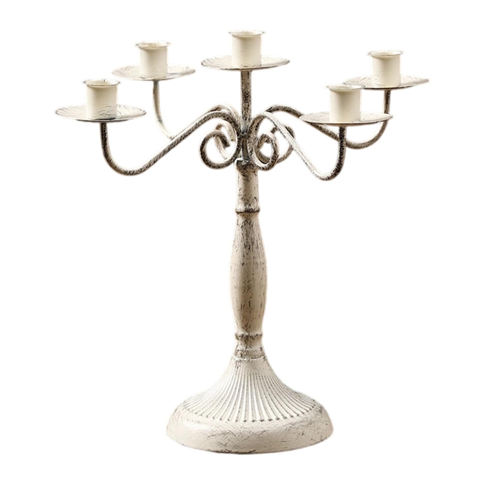 Elegante Candelabro in Ferro, Supporto per Luci a più Rami, Portacandele Adatto per La Decorazione E, Bianco con 5 Braccia