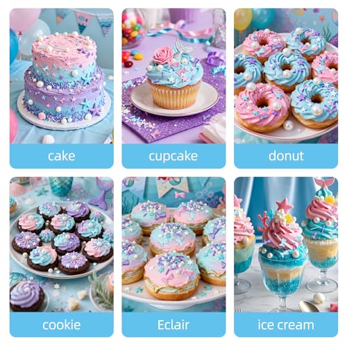 Image of Edible Mermaid Sprinkles,130g /4.58oz,Sugar Pearl Stars Jimmies Mix,Pearl Candy Ocean Sprinkles,Summer Baking Cake Fun Decorations,Perfect for Ice Cream,Cookies,Dessert,Cupcake Topper,Birthday Children's Anime Theme Party Supplies