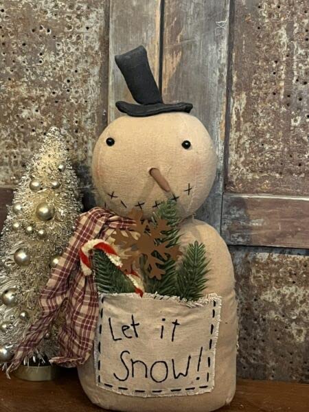 Primitives-Supplies-for-Grubby-Primitive-Rustic-Christmas-Snowman-W-Let-It-Snow-Pocket-Stump-Doll-12-for-Holiday-Kitchen-Farhouse-Home-Decor Primitives Supplies for Grubby Primitive Rustic Christmas Snowman W Let It Snow Pocket Stump Doll 12 for Holiday Kitchen Farhouse Home Decor