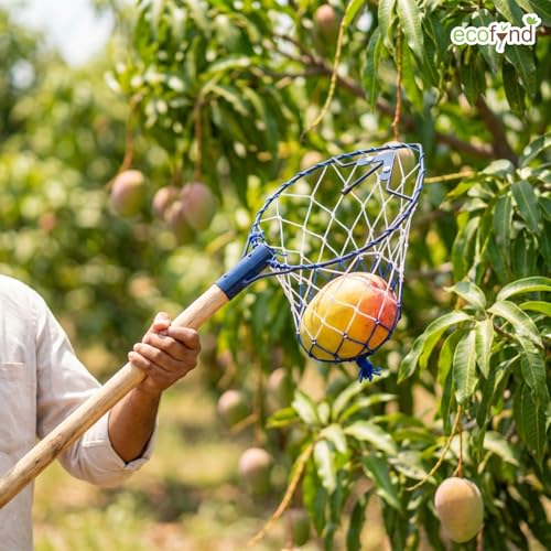 Image of ecofynd Fruit Picker Tool with Pole Attachment, Metal Frame & Nylon Net Basket for Mango, Apple, Lemon & Orange, Lightweight Fruit Harvester for Safe Fruit Picking from Trees, Garden & Farm(Dark Blue)