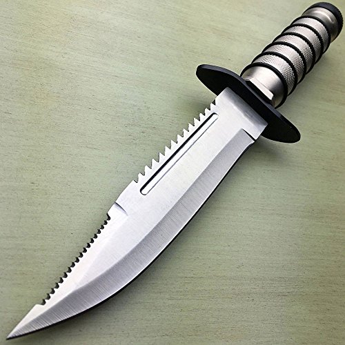 Snake Eye Tactical Fixed Blade Hunting Knife w/Survival Kit & Sheath Camping Fishing Matches Fish Hooks Needles Compass (Silver)