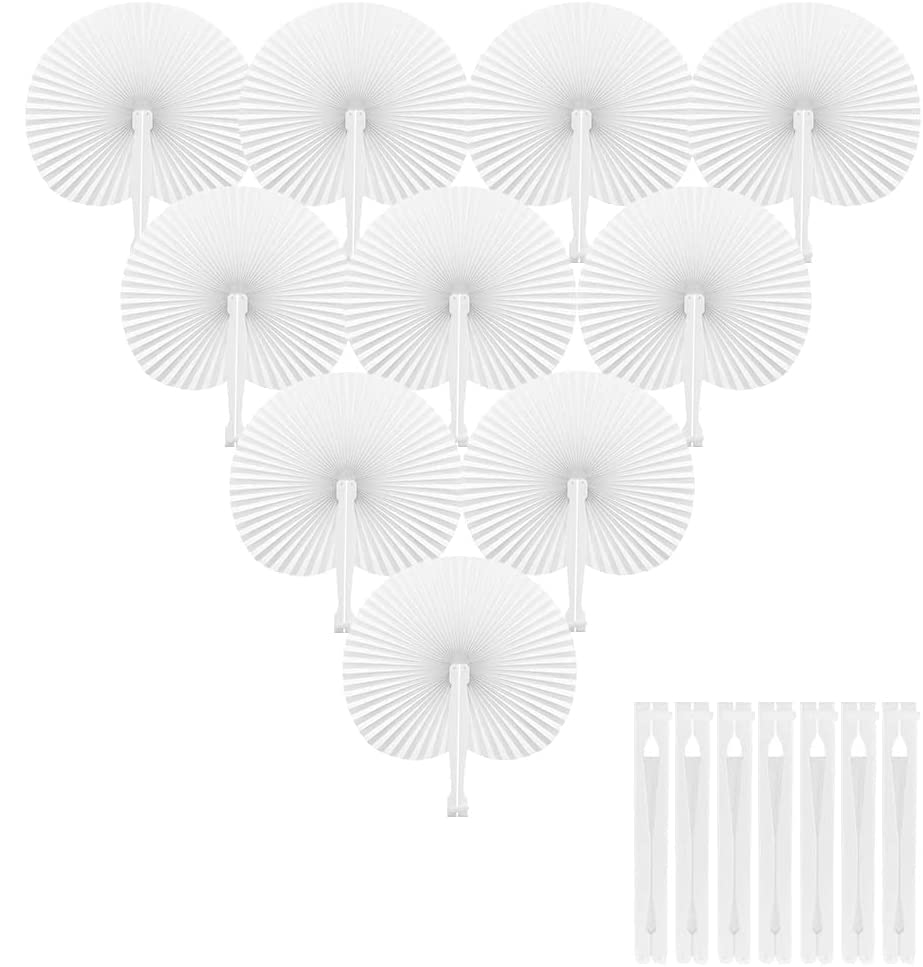 50 leques de papel dobráveis, leques de mão brancos, leques de mão, leques de decoração para decoração de parede, festa, lembranças de casamento