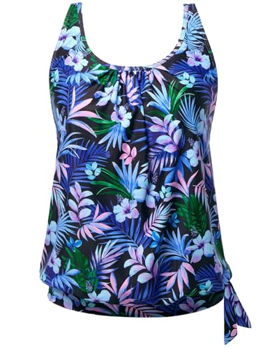 Image of Yonique Womens Blouson Tankini Top Only Loose Fit Swim Top No Bottom Modest Swimsuit