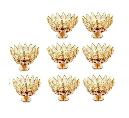 A&S VENTURES Akhand Diya Decorative Brass Crystal Oil Lamp - Oval Shape Lantern for Diwali Gifts & Home Decor Decor Crystal Diya Diwali and Navratri Special ( Set of 8 pcs )-image-39