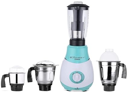 SilentPowerSunmeet Riaa 750W Mixer Grinder with 3 Stainless Steel Jars and 1 Juicer Jar (1 Wet Jar, 1 Dry Jar and 1 Chutney Jar), Green-White.Make in India(ISI Certified)