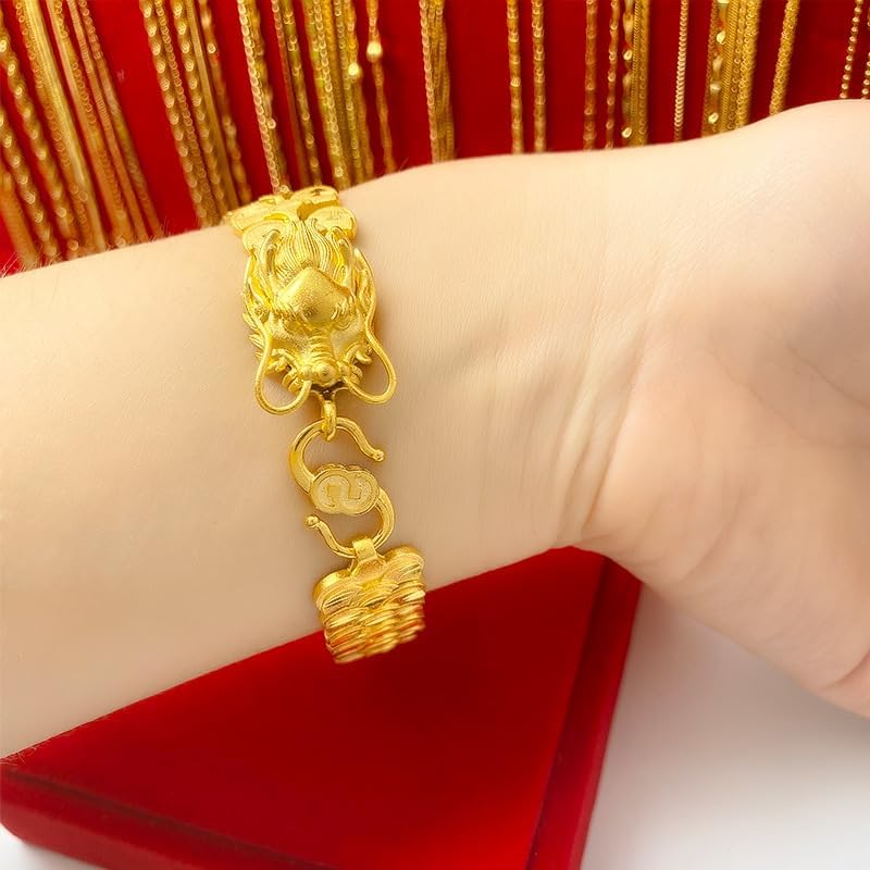 24K gold bracelet, men's bracelet exquisite Cuban chain, women's dragon head chain, suitable for men's and women's bracelets Valentine's Day gift 8 inches - Image 5